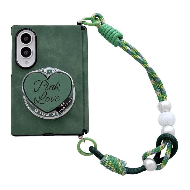 Side Clamp Central Axis Lambskin Leather Holder Magnetic Phone Case with Wrist Strap, For Galaxy Z Fold8 5G