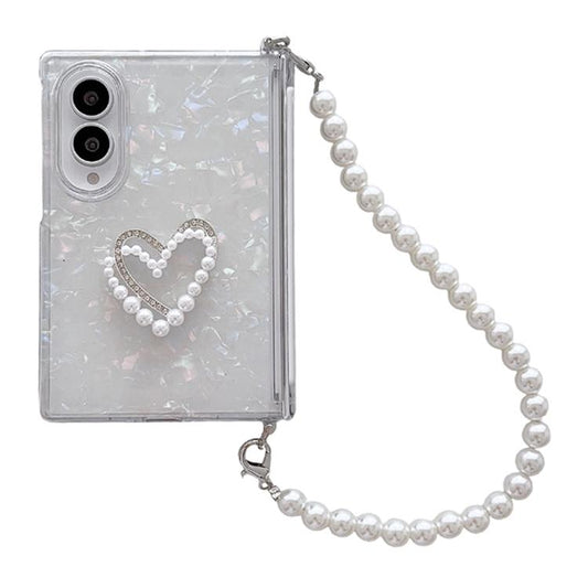 Side Clip Axis Magnetic Pearlescent Shell Texture Phone Case with Bracelet, For Galaxy Z Fold8 5G
