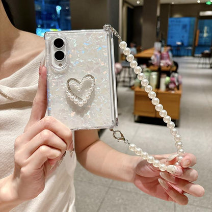 Side Clip Axis Magnetic Pearlescent Shell Texture Phone Case with Bracelet, For Galaxy Z Fold8 5G