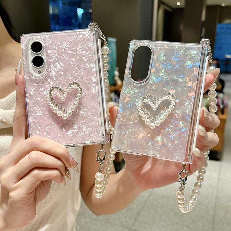 Side Clip Axis Magnetic Pearlescent Shell Texture Phone Case with Bracelet, For Galaxy Z Fold8 5G