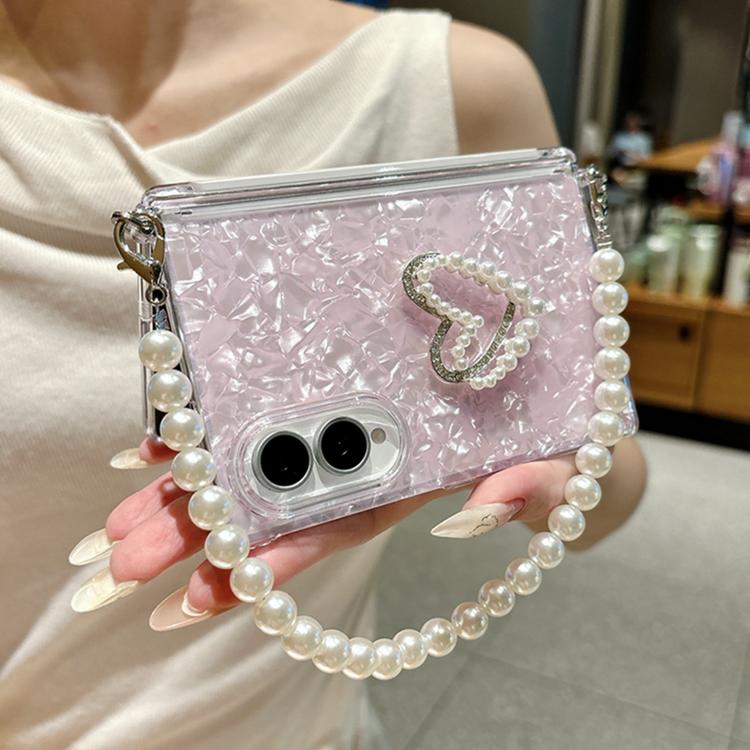 Side Clip Axis Magnetic Pearlescent Shell Texture Phone Case with Bracelet, For Galaxy Z Fold8 5G