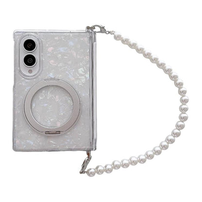 Side Clip Axial Magnetic Shell Pattern 360 Holder Phone Case with Bracelet, For Galaxy Z Fold8 5G