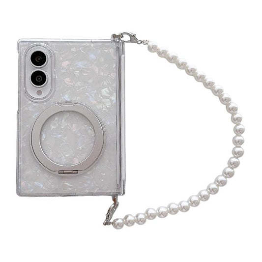 Side Clip Axial Magnetic Shell Pattern 360 Holder Phone Case with Bracelet, For Galaxy Z Fold8 5G