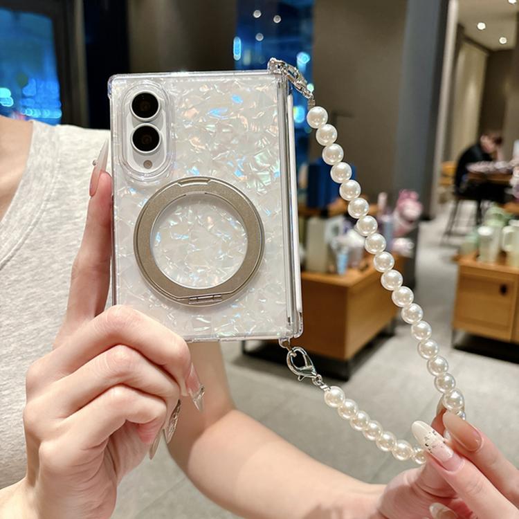 Side Clip Axial Magnetic Shell Pattern 360 Holder Phone Case with Bracelet, For Galaxy Z Fold8 5G