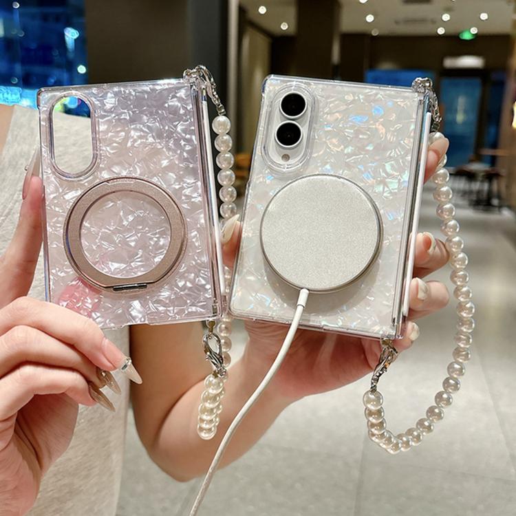 Side Clip Axial Magnetic Shell Pattern 360 Holder Phone Case with Bracelet, For Galaxy Z Fold8 5G