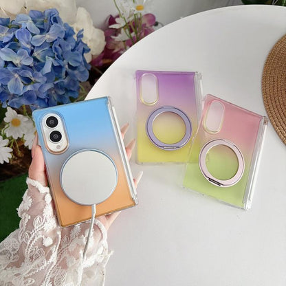Lens-Frame Shield Hinge Magnetic Gradient Color Phone Case with Holder, For Galaxy Z Fold8 5G