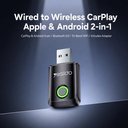 Yesido KM32 2-in-1 Wireless CarPlay and Android Auto Adapter, Wired to Wireless Car Converter, KM32