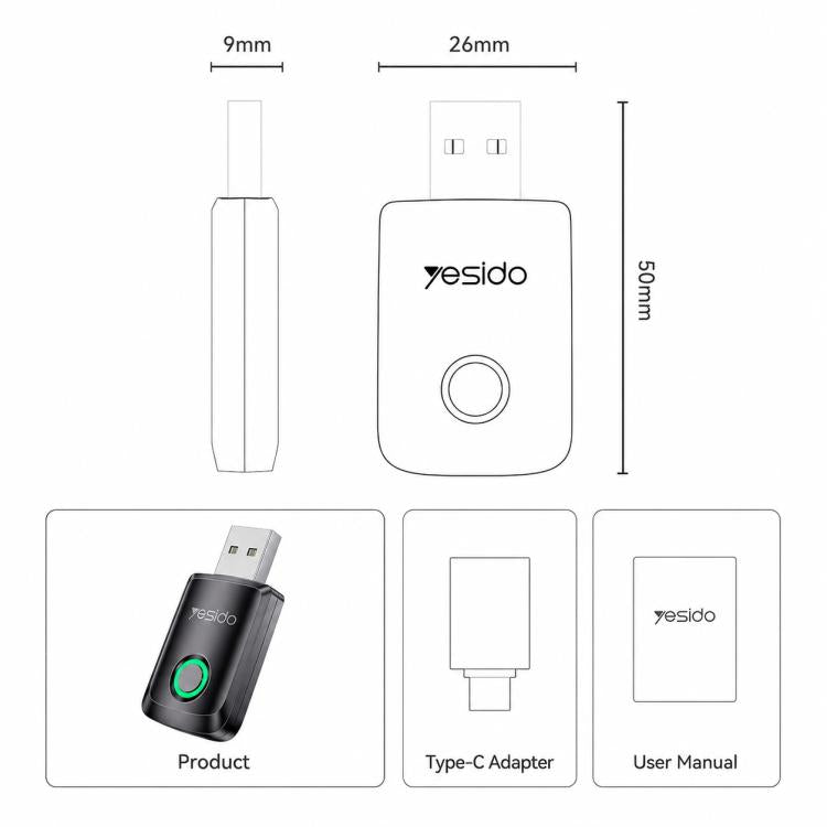 Yesido KM32 2-in-1 Wireless CarPlay and Android Auto Adapter, Wired to Wireless Car Converter, KM32