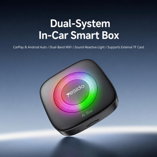 Yesido KM33 Wired to Wireless CarPlay and Android Auto Car AI Smart Box Adapter with RGB Light, KM33