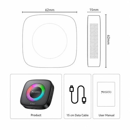 Yesido KM33 Wired to Wireless CarPlay and Android Auto Car AI Smart Box Adapter with RGB Light, KM33