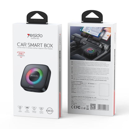 Yesido KM33 Wired to Wireless CarPlay and Android Auto Car AI Smart Box Adapter with RGB Light, KM33