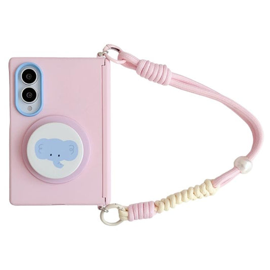 Side Clamp Central Axis Skin Feel Magnetic Phone Case with Wrist Strap & Holder, For Galaxy Z Fold8 5G