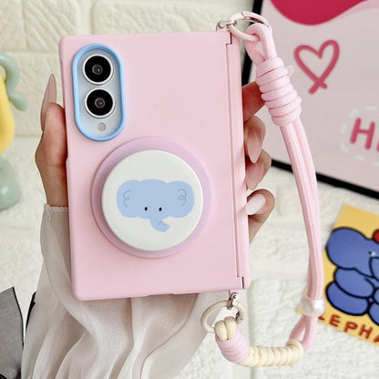 Side Clamp Central Axis Skin Feel Magnetic Phone Case with Wrist Strap & Holder, For Galaxy Z Fold8 5G