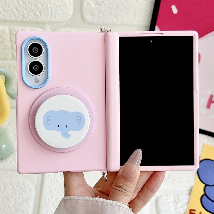 Side Clamp Central Axis Skin Feel Magnetic Phone Case with Wrist Strap & Holder, For Galaxy Z Fold8 5G