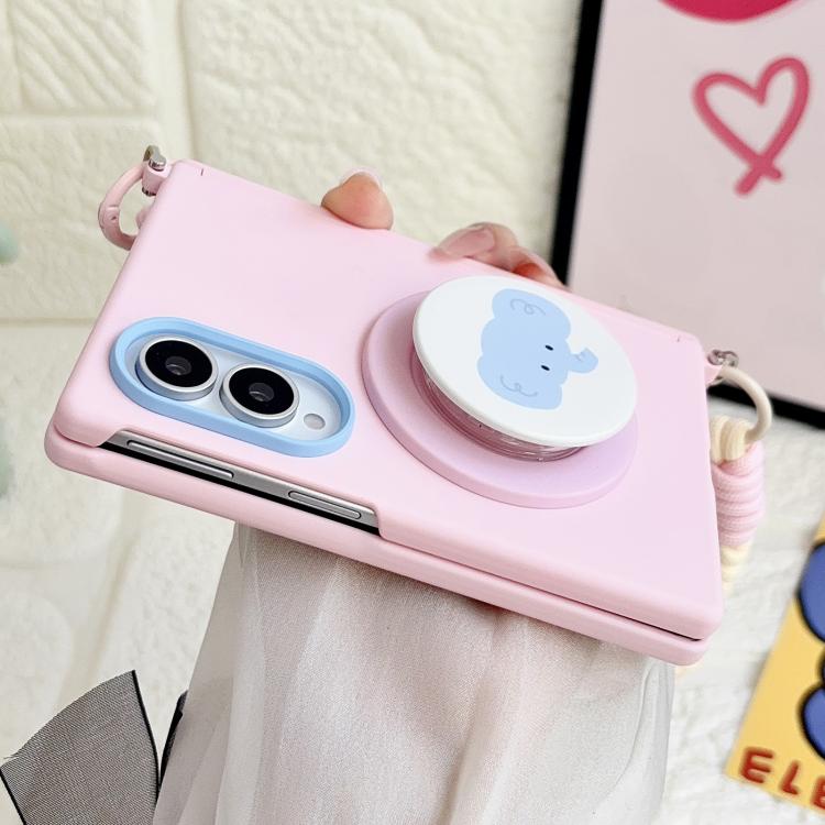 Side Clamp Central Axis Skin Feel Magnetic Phone Case with Wrist Strap & Holder, For Galaxy Z Fold8 5G