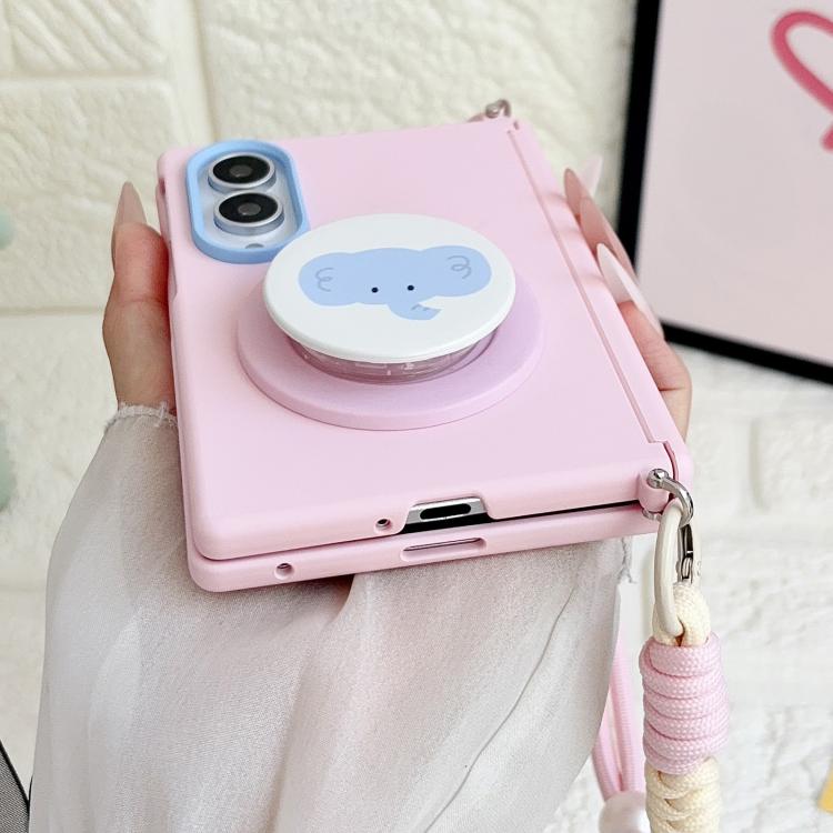 Side Clamp Central Axis Skin Feel Magnetic Phone Case with Wrist Strap & Holder, For Galaxy Z Fold8 5G