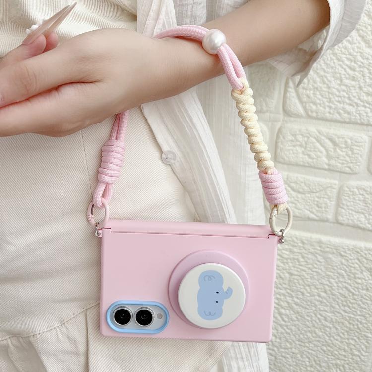 Side Clamp Central Axis Skin Feel Magnetic Phone Case with Wrist Strap & Holder, For Galaxy Z Fold8 5G