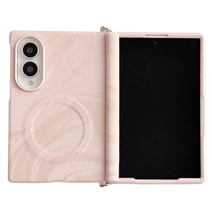 Side Clamp Central Axis Wave Texture Phone Case with Magnetic Ring, For Galaxy Z Fold8 5G