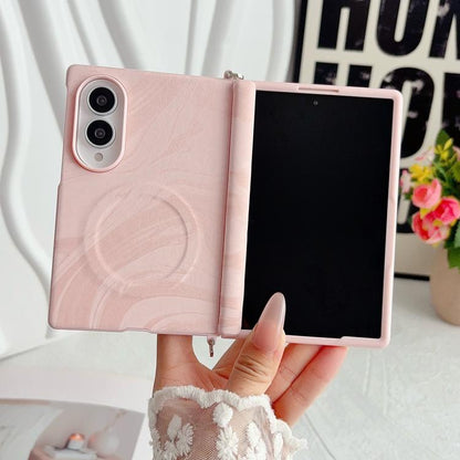 Side Clamp Central Axis Wave Texture Phone Case with Magnetic Ring, For Galaxy Z Fold8 5G