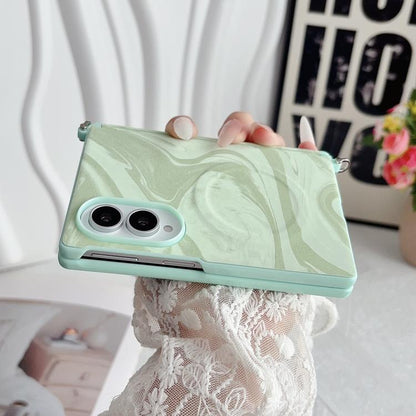 Side Clamp Central Axis Wave Texture Phone Case with Magnetic Ring, For Galaxy Z Fold8 5G