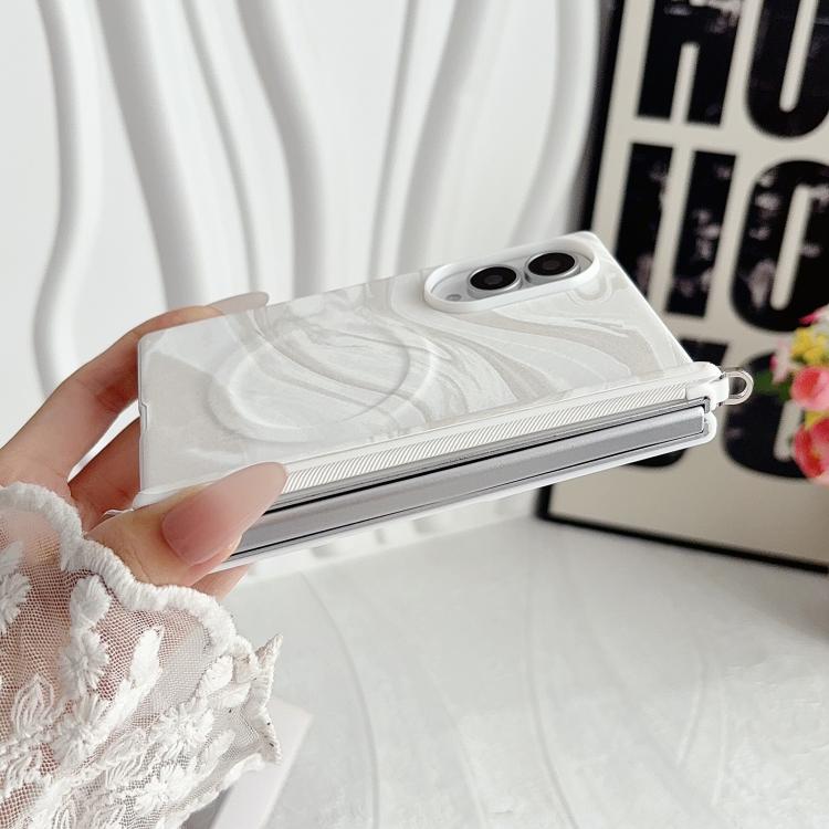 Side Clamp Central Axis Wave Texture Phone Case with Magnetic Ring, For Galaxy Z Fold8 5G