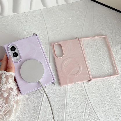 Side Clamp Central Axis Wave Texture Phone Case with Magnetic Ring, For Galaxy Z Fold8 5G