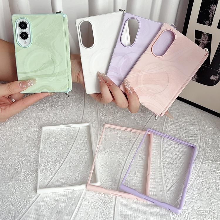 Side Clamp Central Axis Wave Texture Phone Case with Magnetic Ring, For Galaxy Z Fold8 5G