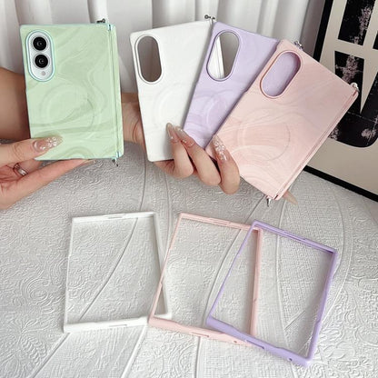 Side Clamp Central Axis Wave Texture Phone Case with Magnetic Ring, For Galaxy Z Fold8 5G