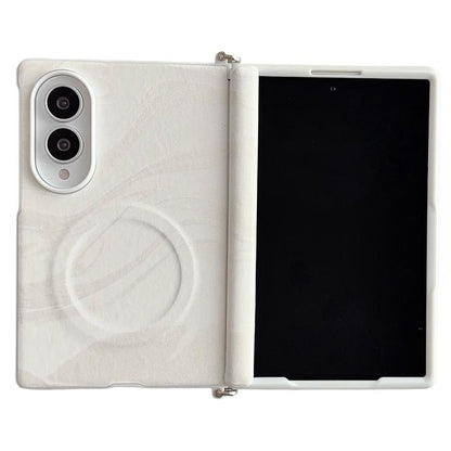 Side Clamp Central Axis Wave Texture Phone Case with Magnetic Ring, For Galaxy Z Fold8 5G