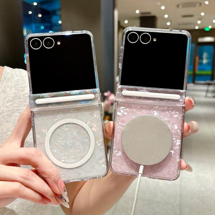 Side Buckle Axis Pearlescent Shell Texture Magnetic Phone Case, For Galaxy Z Flip8 5G, For Galaxy Flip7 5G