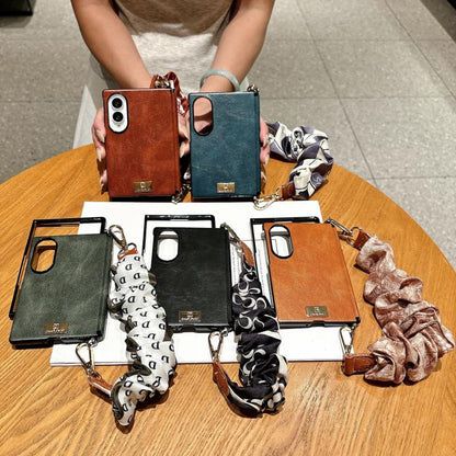 Side Buckle Axis Magnetic Crazy Horse Pattern Nameplate Phone Case With Diy Fabric Chain, For Galaxy Z Fold8 5G