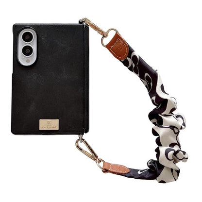 Side Buckle Axis Magnetic Crazy Horse Pattern Nameplate Phone Case With Diy Fabric Chain, For Galaxy Z Fold8 5G