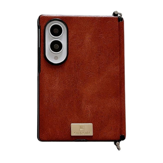 Side Buckle Axis Magnetic Crazy Horse Pattern Nameplate Phone Case, For Galaxy Z Fold8 5G