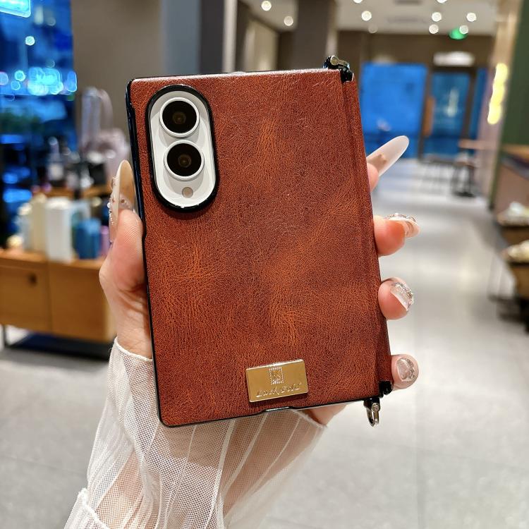 Side Buckle Axis Magnetic Crazy Horse Pattern Nameplate Phone Case, For Galaxy Z Fold8 5G