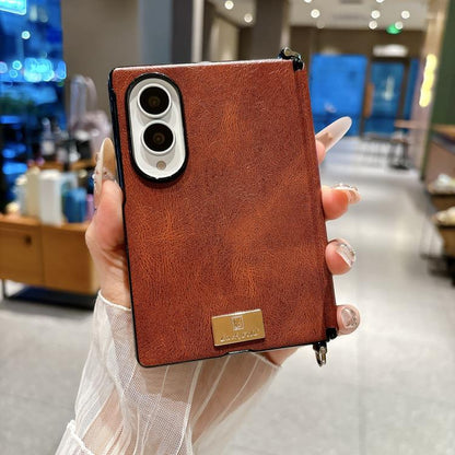 Side Buckle Axis Magnetic Crazy Horse Pattern Nameplate Phone Case, For Galaxy Z Fold8 5G