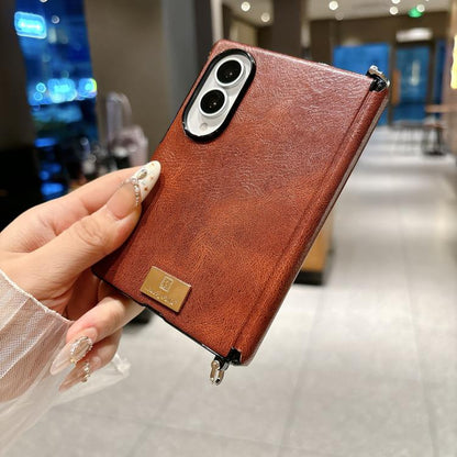Side Buckle Axis Magnetic Crazy Horse Pattern Nameplate Phone Case, For Galaxy Z Fold8 5G