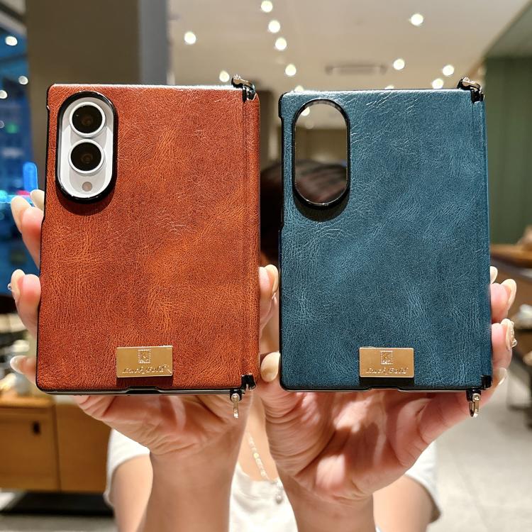 Side Buckle Axis Magnetic Crazy Horse Pattern Nameplate Phone Case, For Galaxy Z Fold8 5G