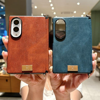 Side Buckle Axis Magnetic Crazy Horse Pattern Nameplate Phone Case, For Galaxy Z Fold8 5G