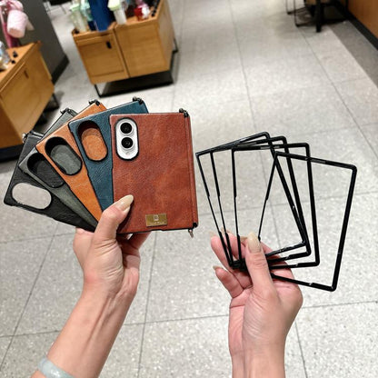 Side Buckle Axis Magnetic Crazy Horse Pattern Nameplate Phone Case, For Galaxy Z Fold8 5G