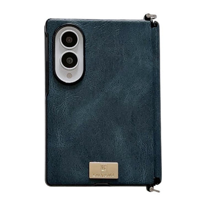 Side Buckle Axis Magnetic Crazy Horse Pattern Nameplate Phone Case, For Galaxy Z Fold8 5G