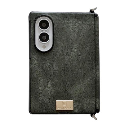 Side Buckle Axis Magnetic Crazy Horse Pattern Nameplate Phone Case, For Galaxy Z Fold8 5G