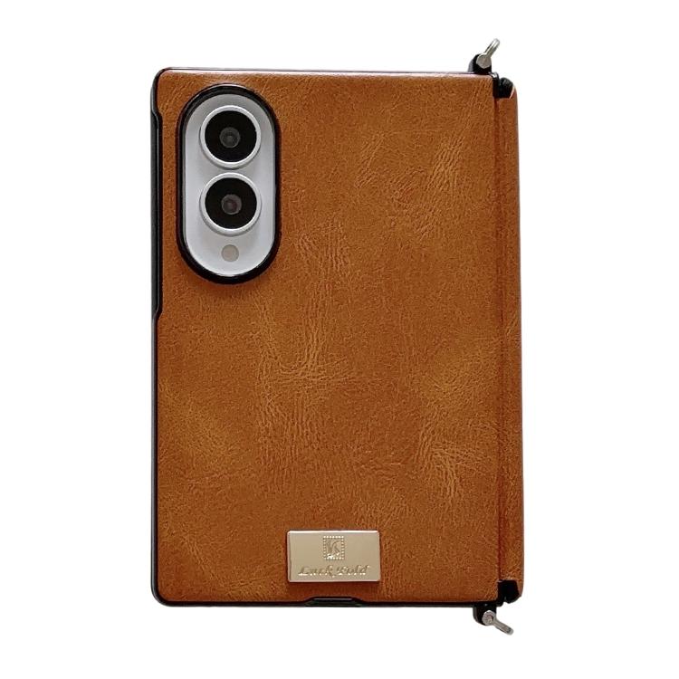 Side Buckle Axis Magnetic Crazy Horse Pattern Nameplate Phone Case, For Galaxy Z Fold8 5G