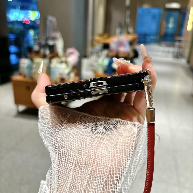 Side Clamp Hinge Crazy Horse Texture Magnetic Ring Leather Phone Case with Wrist Strap, For Galaxy Z Fold8 5G