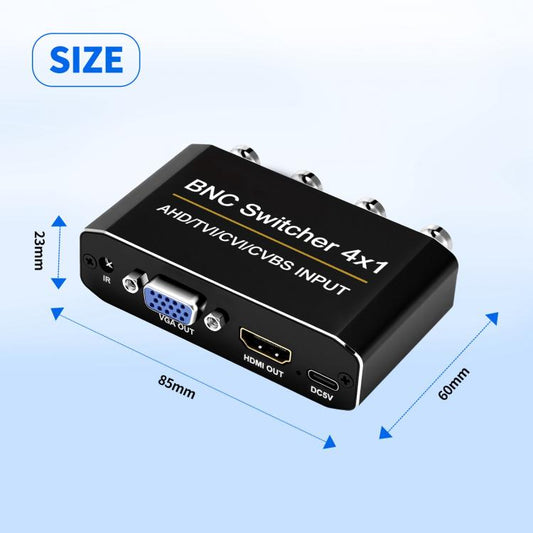 NK-H42 4 in 1 BNC Switcher, Supports AHD / TVI / CVI / CVBS Coaxial CCTV Signals / Simultaneous HDMI / VGA Output, NK-H42