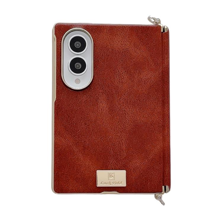 Electroplated Side Buckle Axis Magnetic Crazy Horse Pattern Nameplate Phone Case, For Galaxy Z Fold8 5G