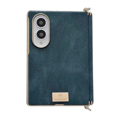 Electroplated Side Buckle Axis Magnetic Crazy Horse Pattern Nameplate Phone Case, For Galaxy Z Fold8 5G