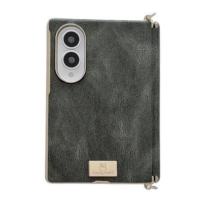 Electroplated Side Buckle Axis Magnetic Crazy Horse Pattern Nameplate Phone Case, For Galaxy Z Fold8 5G