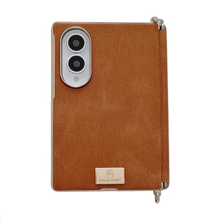 Electroplated Side Buckle Axis Magnetic Crazy Horse Pattern Nameplate Phone Case, For Galaxy Z Fold8 5G