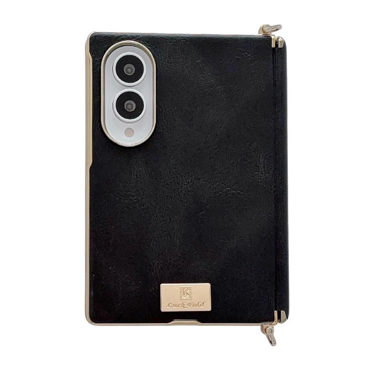 Electroplated Side Buckle Axis Magnetic Crazy Horse Pattern Nameplate Phone Case, For Galaxy Z Fold8 5G