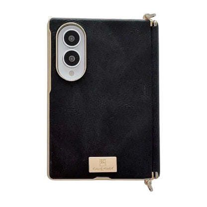 Electroplated Side Buckle Axis Magnetic Crazy Horse Pattern Nameplate Phone Case, For Galaxy Z Fold8 5G